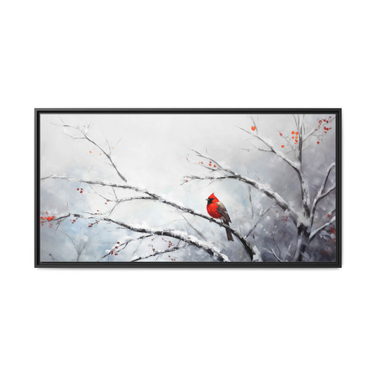 Winter Cardinal Framed Fine Art Canvas Print